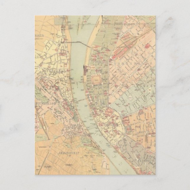 Vintage Map of Budapest Hungary (1884) Postcard (Front)