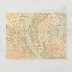 Vintage Map of Budapest Hungary (1884) Postcard
