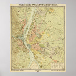 Vintage Map of Budapest Hungary (1900) Poster