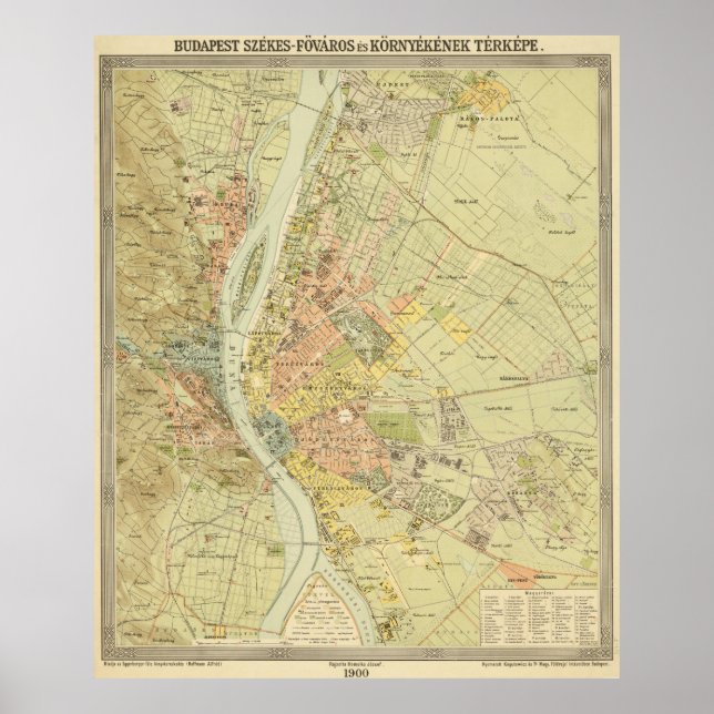 Vintage Map of Budapest Hungary (1900) Poster (Front)