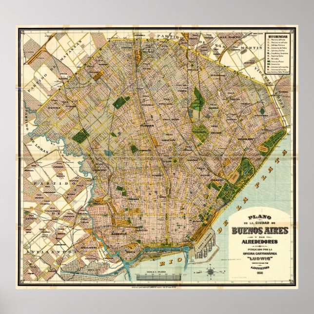 Vintage Map of Buenos Aires Argentina (1921) Poster (Front)