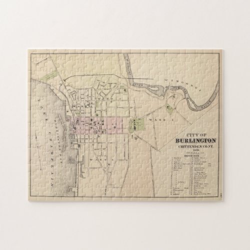 Vintage Map of Burlington Vermont 1873 Jigsaw Puzzle