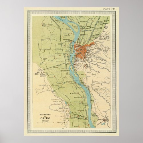 Vintage Map of Cairo Egypt 1822 Poster