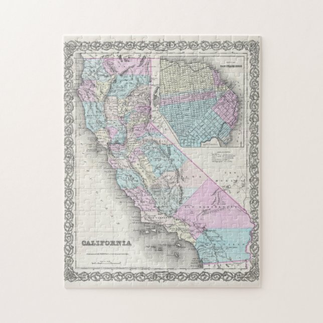 Vintage Map of California (1855) Jigsaw Puzzle (Vertical)