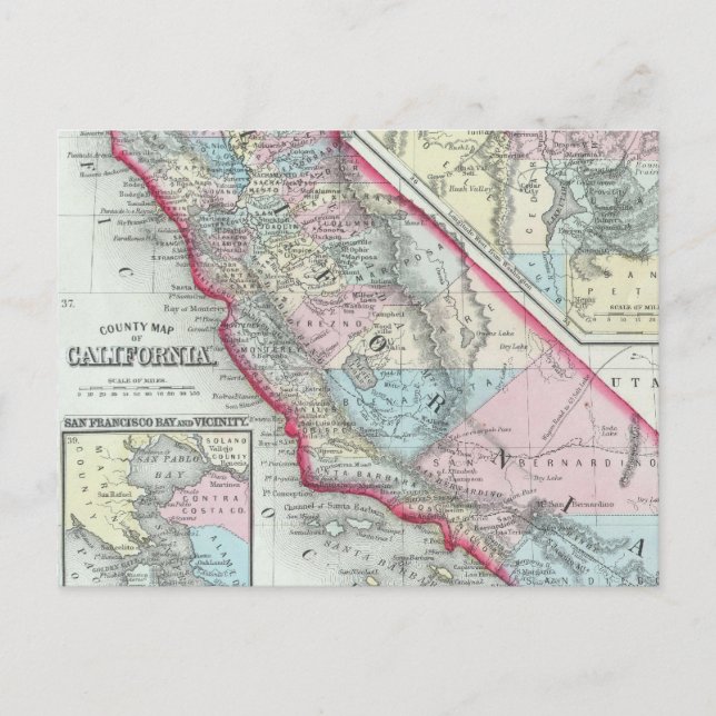 Vintage Map of California (1860) Postcard (Front)