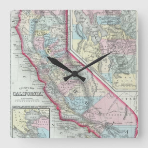 Vintage Map of California (1860) Square Wall Clock