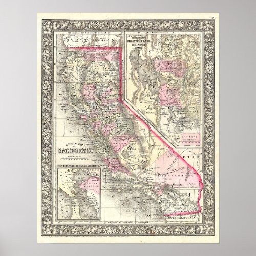 Vintage Map of California 1866 Poster