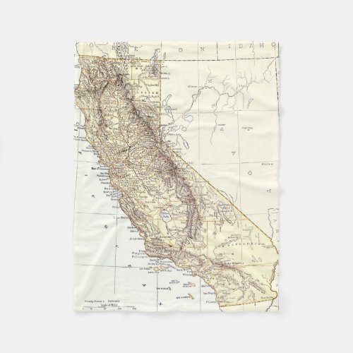 Vintage Map of California 1878 Fleece Blanket