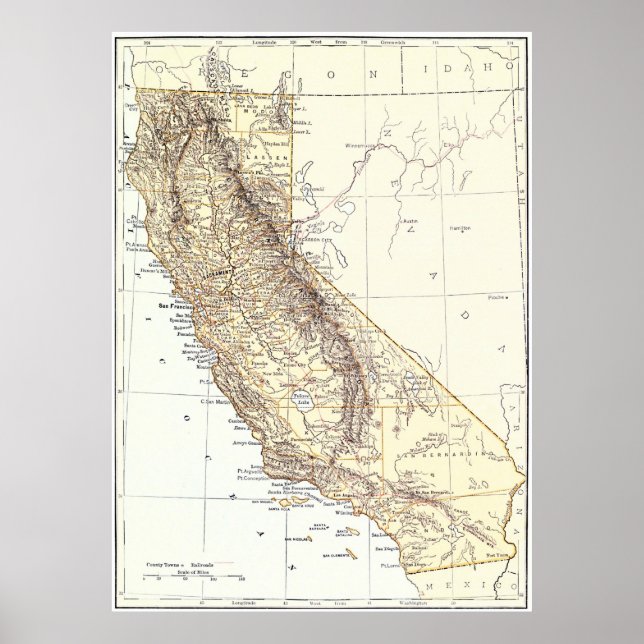 Vintage Map of California (1878) Poster (Front)