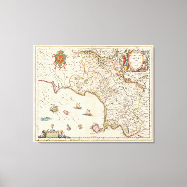 Vintage Map of Campania Italy (1662) Canvas Print (Front)