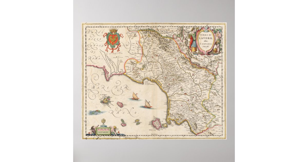 Vintage Map of Campania Italy (1662) Poster | Zazzle