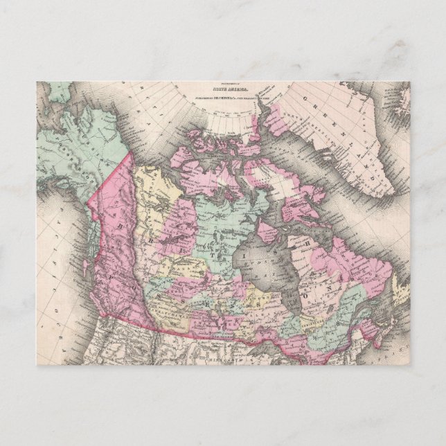 Vintage Map of Canada (1857) Postcard (Front)