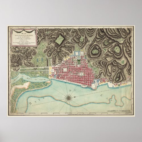 Vintage Map of Cap_Haitien Haiti 1786 Poster