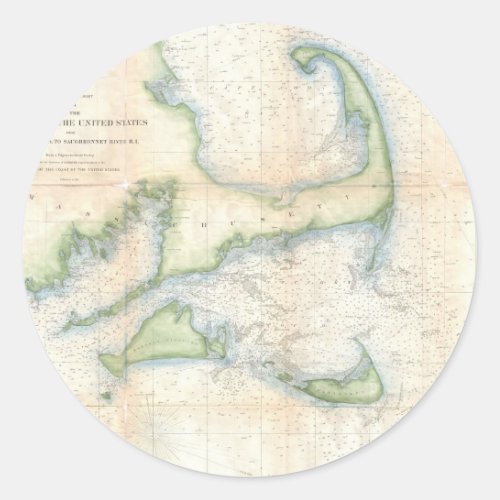 Vintage Map of Cape Cod 1857 Classic Round Sticker