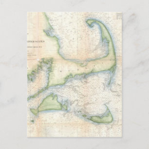 Vintage Map of Cape Cod (1857) Postcard