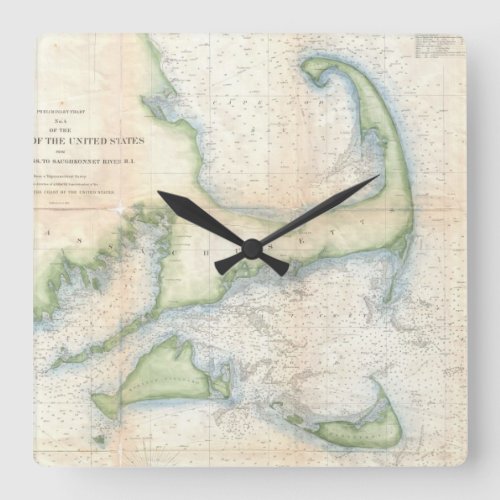 Vintage Map of Cape Cod 1857 Square Wall Clock