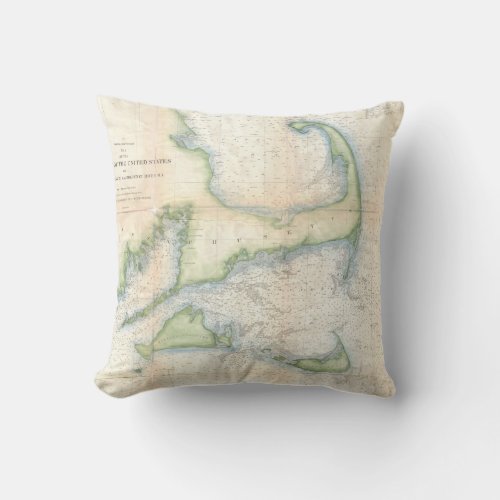 Vintage Map of Cape Cod 1857 Throw Pillow