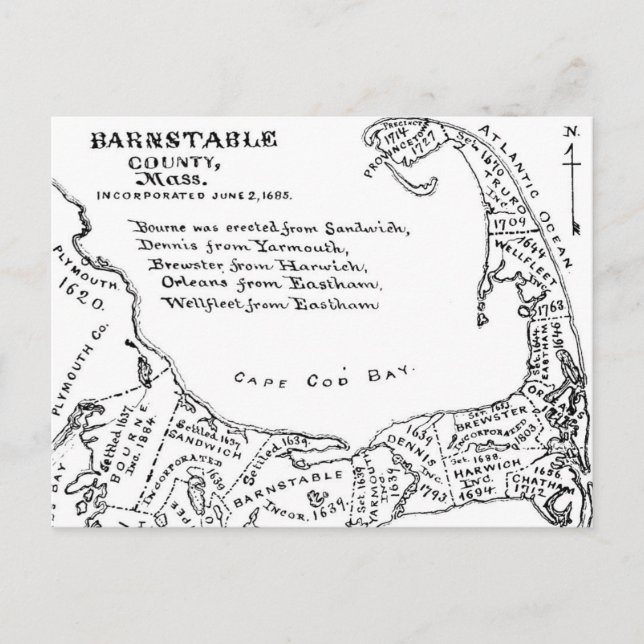 Vintage Map of Cape Cod (1890) Postcard (Front)