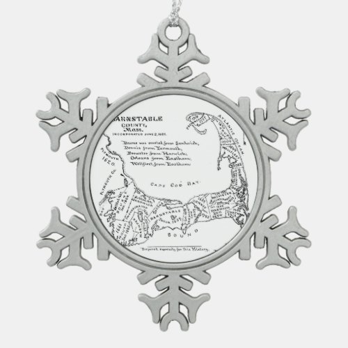 Vintage Map of Cape Cod 1890 Snowflake Pewter Christmas Ornament