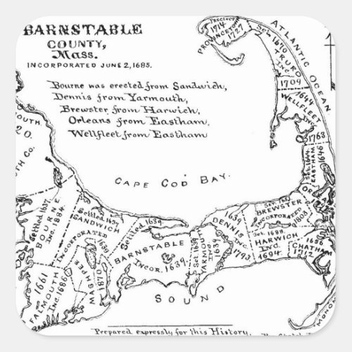 Vintage Map of Cape Cod 1890 Square Sticker