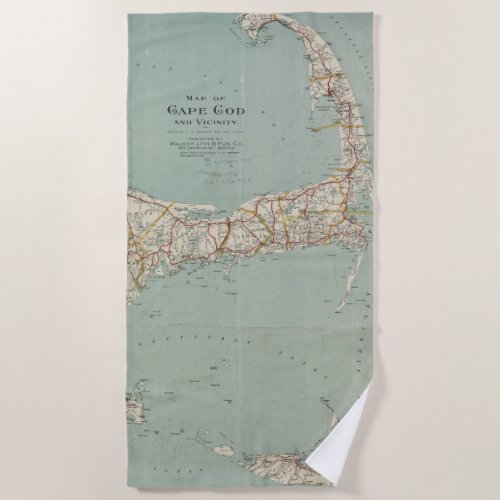 Vintage Map of Cape Cod 1917 Beach Towel