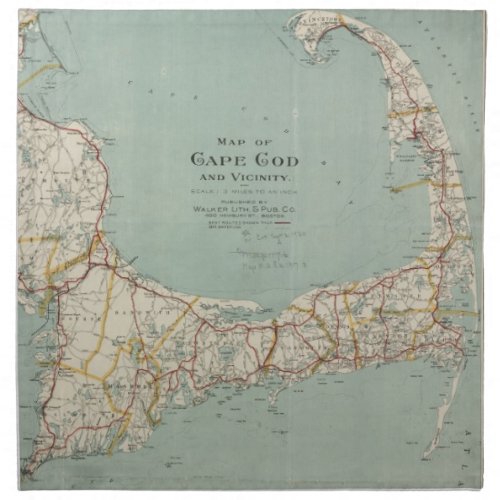 Vintage Map of Cape Cod 1917 Cloth Napkin