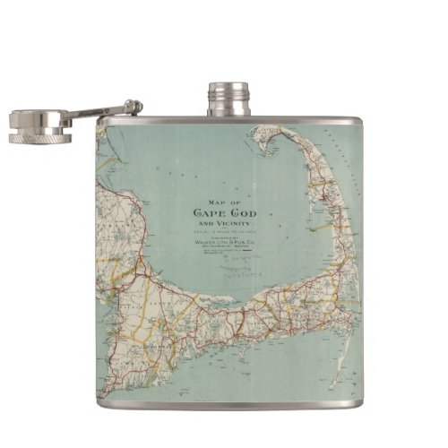 Vintage Map of Cape Cod 1917 Hip Flask