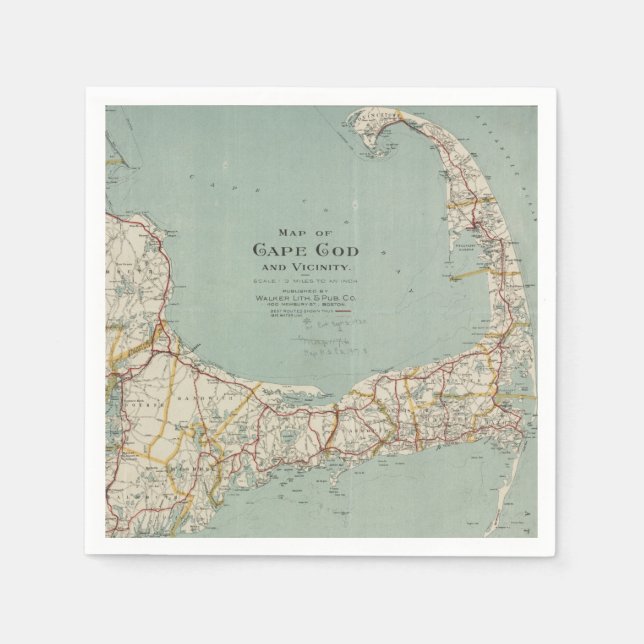 Vintage Map of Cape Cod (1917) Paper Napkins (Front)