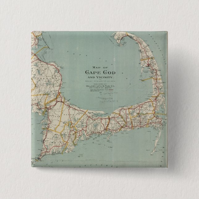 Vintage Map of Cape Cod (1917) Pinback Button (Front)