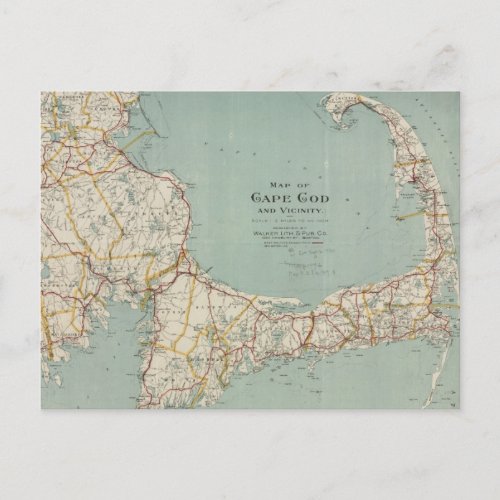 Vintage Map of Cape Cod 1917 Postcard