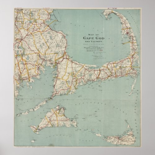 Vintage Map of Cape Cod 1917 Poster