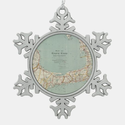 Vintage Map of Cape Cod 1917 Snowflake Pewter Christmas Ornament