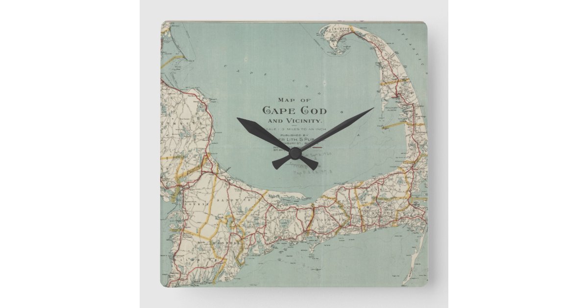 Vintage Map of Cape Cod (1917) Square Wall Clock | Zazzle