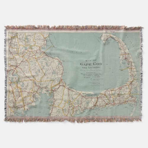Vintage Map of Cape Cod 1917 Throw Blanket