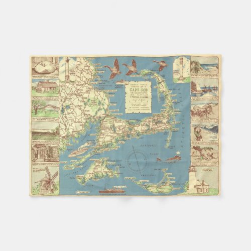 Vintage Map of Cape Cod 1940 Fleece Blanket