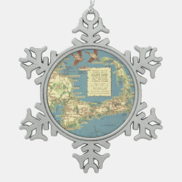 Vintage Map of Cape Cod (1940) Snowflake Pewter Christmas Ornament