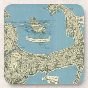 Vintage Map of Cape Cod (1945) Beverage Coaster