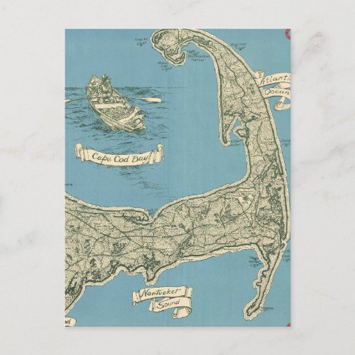 Vintage Map of Cape Cod 1945 Postcard