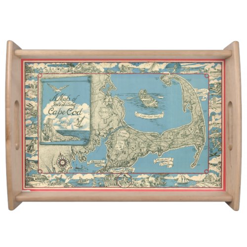 Vintage Map of Cape Cod 1945 Serving Tray