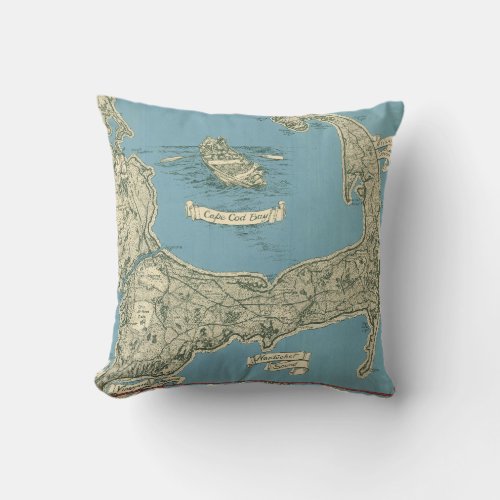 Vintage Map of Cape Cod 1945 Throw Pillow