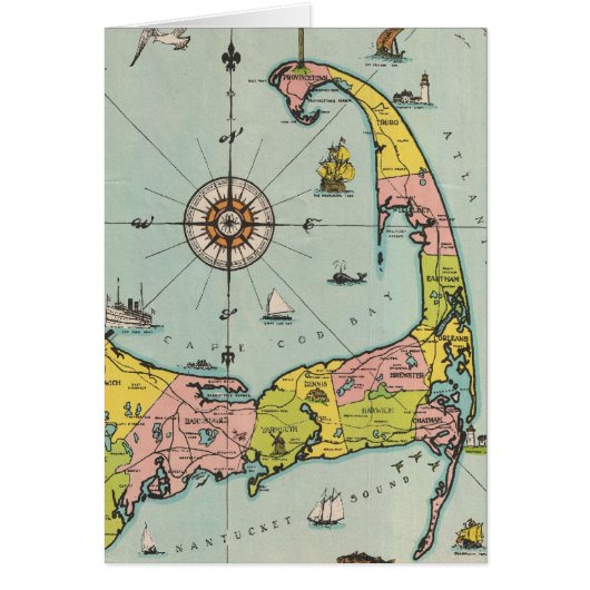 Vintage Map of Cape Cod Cards (Front)