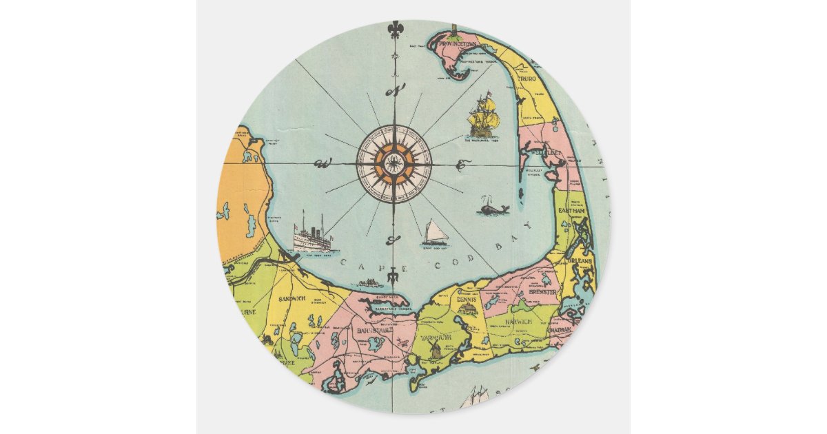 Vintage Map of Cape Cod Classic Round Sticker | Zazzle
