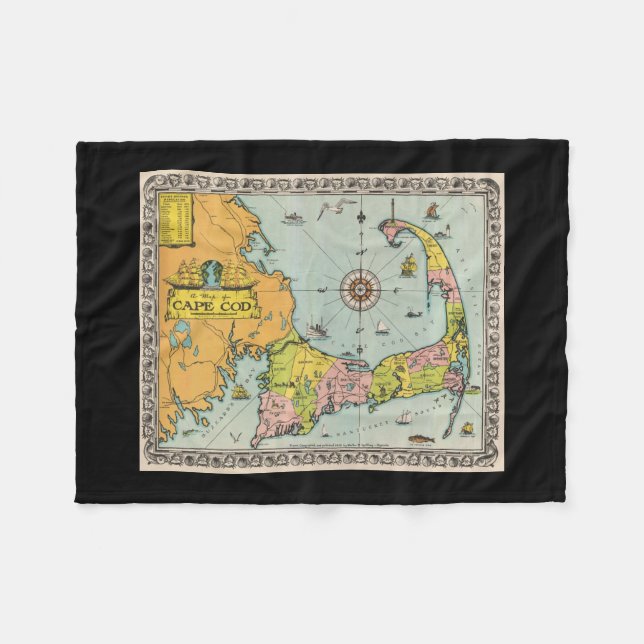 Vintage Map of Cape Cod Fleece Blanket (Front (Horizontal))