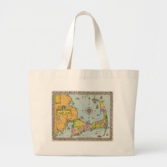 Vintage Map of Cape Cod Large Tote Bag (Front)