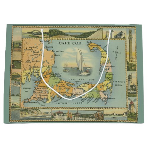 Vintage map of Cape Cod Massachusetts Large Gift Bag