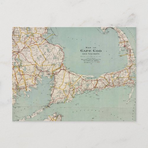Vintage map of Cape Cod Massachusetts Postcard