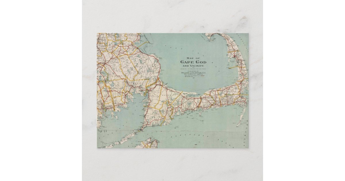 Vintage map of Cape Cod, Massachusetts Postcard | Zazzle