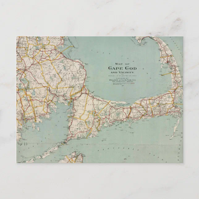 Vintage map of Cape Cod, Massachusetts Postcard | Zazzle