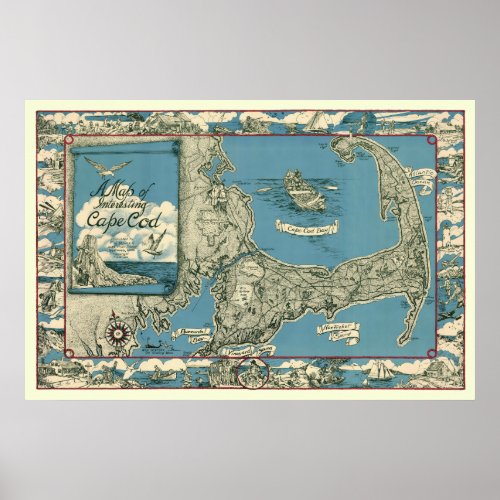 Vintage Map of Cape Cod Massachusetts Poster