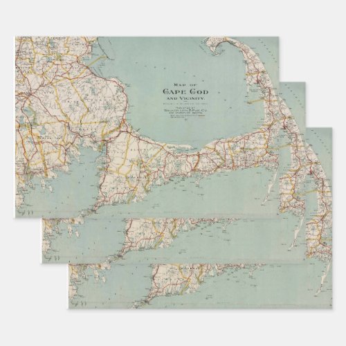 Vintage map of Cape Cod Massachusetts Wrapping Paper Sheets